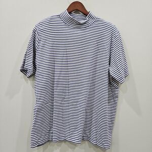 E Wear Womens Striped Mock Neck T-Shirt Plus Sze 2X Blue White Nautical Parisian